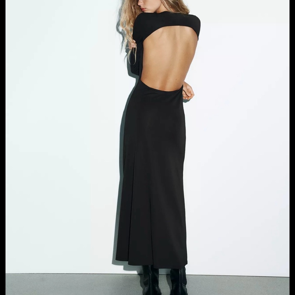 NWT Zara Open Back Crepe Maxi Dress – Dark Brown
